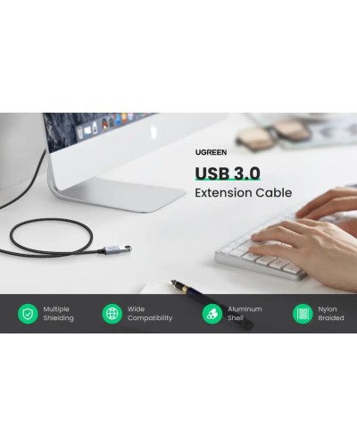 Кабель UGREEN US115 USB 3.0 Extension Cable Aluminum Case 0.5m (Black)(UGR-10494) (UGR-10494)