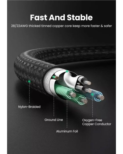 Кабель UGREEN US372 USB-C Male to USB-C Female Gen2 Alu Case Braided Extension Cable 1m (Space Gray)(UGR-30205) (UGR-30205)