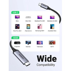 Кабель UGREEN MM142 USB-C to HDMI Male to Male Cable Aluminum Shell 1.5m (Gray Black)(UGR-50570) (UGR-50570)