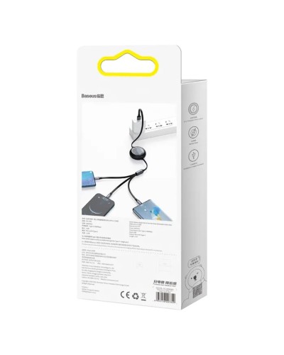 Кабель Baseus Bright Mirror 2 Series Retractable 3-in-1 Fast Charging  Data Cable USB to M+L+C 66W 1.1m Black (CAMJ010101)