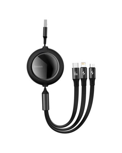 Кабель Baseus Bright Mirror 2 Series Retractable 3-in-1 Fast Charging  Data Cable USB to M+L+C 66W 1.1m Black (CAMJ010101)