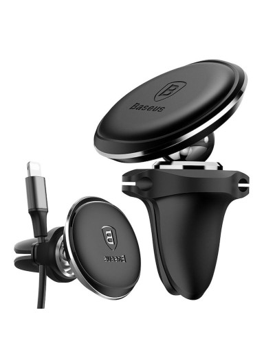 Тримач для мобільного Baseus Magnetic Car Mount Phone Holder with Cable Clip Air Vent Version Cluster Black (C40141201113-00)