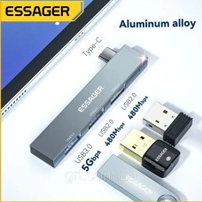 USB-hub ESSAGER (opp bag) Fengyang 3 in 1 Splitter Silver (EHBC03-FY10-P)