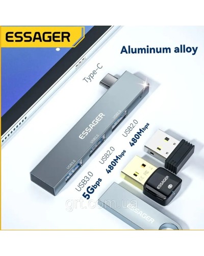 USB-hub ESSAGER (opp bag) Fengyang  3 in 1 Splitter Silver (EHBC03-FY10-P)