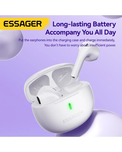 Навушники ESSAGER (color box) Shining TWS Bluetooth earphones White (EEJTW-SL02)