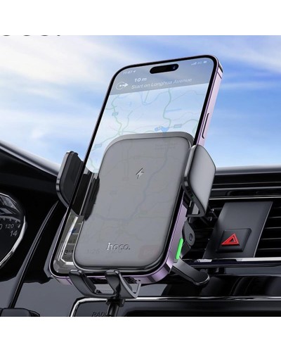 Тримач для мобільного з БЗП HOCO HW10 Jenny three-axis linkage wireless fast charging car holder(air outlet) Black (6942007611480)