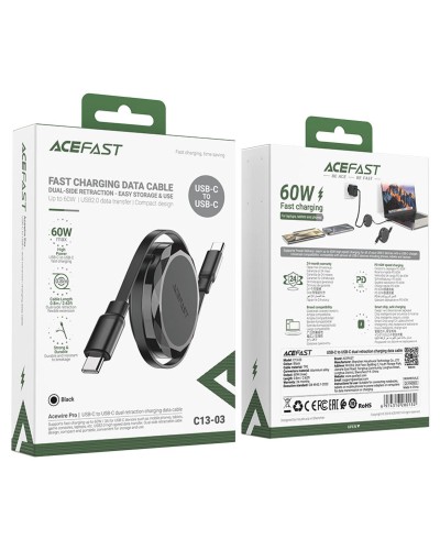 Кабель ACEFAST C13-03 USB-C to USB-C dual retraction charging data cable Black (6974316280132)