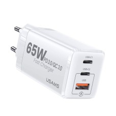 Мережевий зарядний пристрій Usams US-CC110 T33 65W 3 Ports GaN Mini Fast Charger white (CC110TC02)