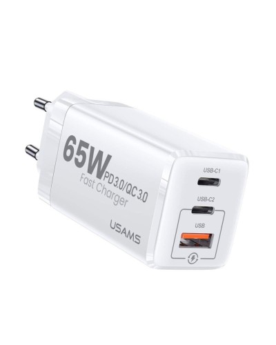 Мережевий зарядний пристрій Usams US-CC110 T33 65W 3 Ports GaN Mini Fast Charger white (CC110TC02)