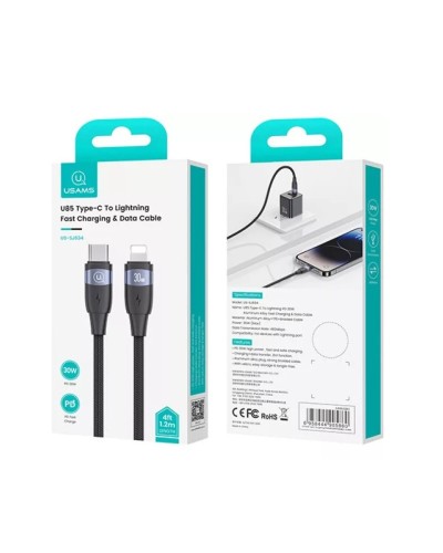 Кабель Usams US-SJ634 U85 Type-C To Lightning PD 30W Aluminum Alloy Fast Charging &amp; Data Cable 1.2m black (SJ634USB01)