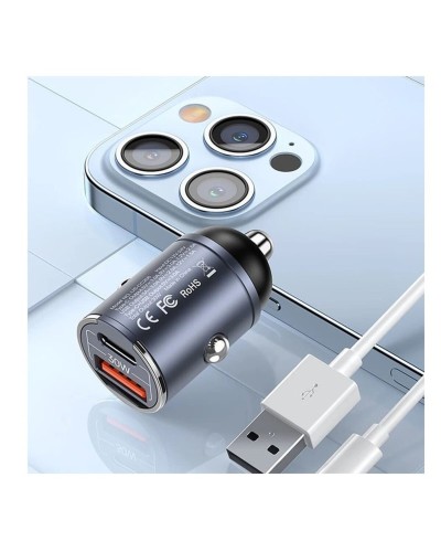 Автомобильное зарядное устройство Usams US-CC206 C38 PD30W A+C Dual Ports Fast Charging Invisible Ring Car Charger tarnish (CC206CC01)