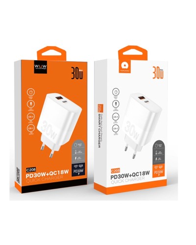 Зарядное устройство WUW-C208 30W PD USB-C + USB QC3.0 18W white (6972573333417)