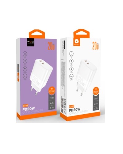 Зарядний пристрій WUW-C193 PD20W+PD20W Charger USB C + USB C white (6972573336616)