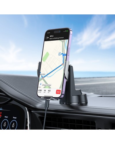 Тримач для мобільного з БЗП HOCO HW27 Traveler infrared RGB wireless fast charging car holder(center console) Black metal gray (6942007626361)