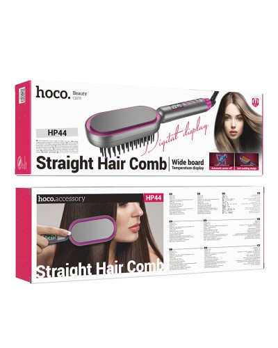 Гребінець для випрямлення волосся з цифровим дисплеєм HOCO HP44 Electric straightening hair comb with digital display(EU) Rose red (6942007631662)