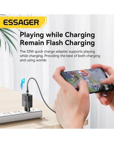 Зарядний пристрій ESSAGER ECT33W Gan 1USB 1T-C 33W black (ECT33W-LJB01-Z)