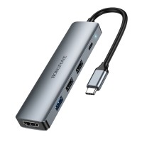 Адаптер BOROFONE DH14 Buddy Type-C 5-in-1 адаптер Metal Gray (6941991115578)