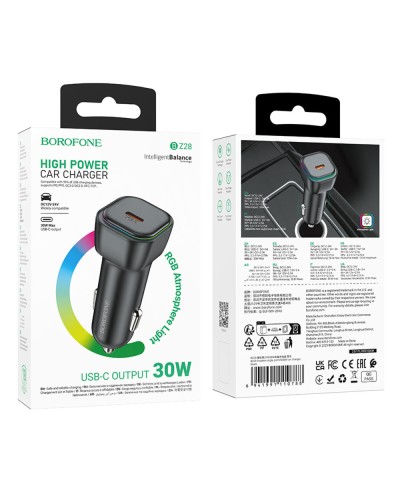 Автомобільний зарядний пристрій BOROFONE BZ28 Trophie single port PD30W car charger Black (6941991110788)