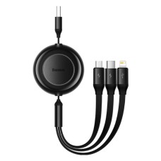 Кабель Baseus Bright Mirror 2 Series Retractable 3-in-1 Fast Charging  Data Cable USB to M+L+C 3.5A 1.1m Black (CAMJ010001)