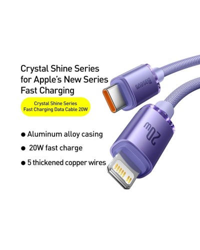 Кабель Baseus Crystal Shine Series Fast Charging Data Cable Type-C to iP 20W 2m Purple (CAJY000305)