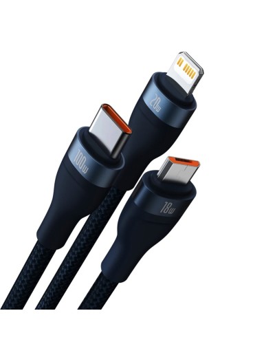 Кабель Baseus Flash Series Ⅱ Two-for-three Charging Cable U+C to M+L+C 100W 1.2m Blue (CASS030103)