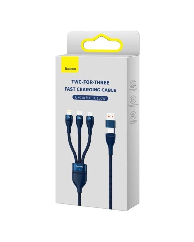 Кабель Baseus Flash Series Ⅱ Two-for-three Charging Cable U+C to M+L+C 100W 1.2m Blue (CASS030103)