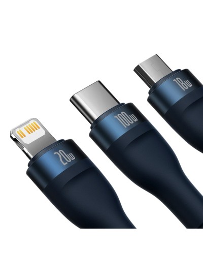 Кабель Baseus Flash Series Ⅱ Two-for-three Charging Cable U+C to M+L+C 100W 1.2m Blue (CASS030103)