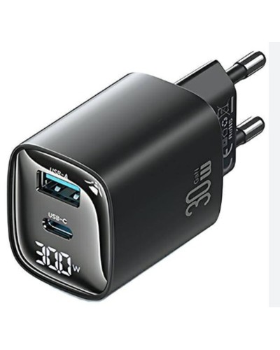 Зарядний пристрій Usams CC229 30W GaN 1USB A 1 Type-C Display Fast Charger black (CC229TC01)