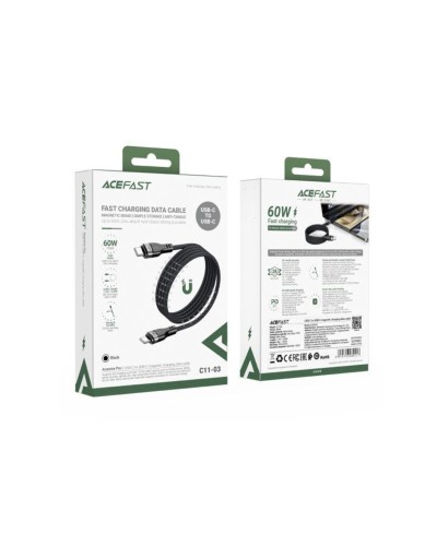 Кабель ACEFAST C11-03 Type-C to Type-C 3A, 60W, 1.2m, nylon + PVC, zinc connectors, Black (6974316280217)