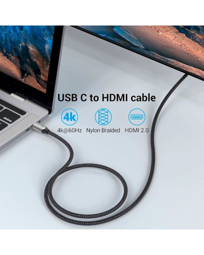 Кабель Vention Cotton Braided USB-C to HDMI Cable 1M Black Aluminum Alloy Type (CRBBF)