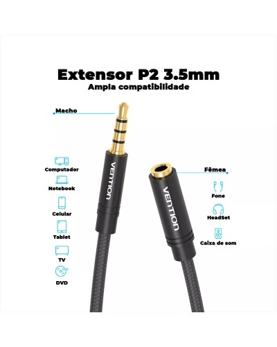 Кабель Vention Cotton Braided 3.5mm Audio Extension Cable 0.5M Black Metal Type (BHBBD)