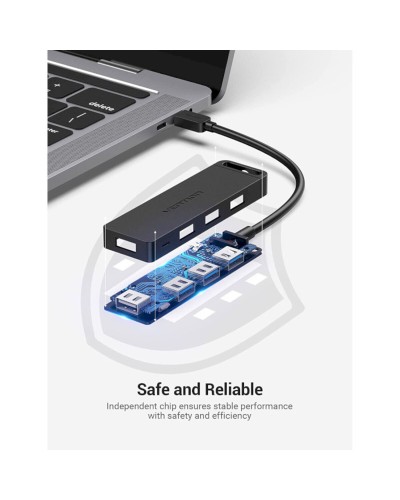 Хаб Vention Type-C to 4-Port USB 3.0 Hub with Power Supply Black 0.5M ABS Type (TGKBD)