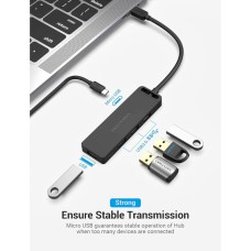 Хаб Vention Type-C для 4-Port USB 3.0 Hub with Power Supply Black 0.5M ABS Type (TGKBD)