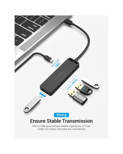 Хаб Vention Type-C to 4-Port USB 3.0 Hub with Power Supply Black 0.5M ABS Type (TGKBD)