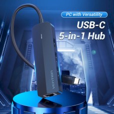 Хаб Vention USB-C to USB 2.0*3/RJ45/Micro-B HUB 0.15M Black ABS Type (TGOBB)