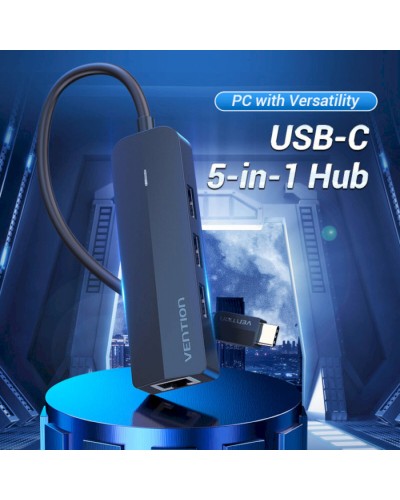 Хаб Vention USB-C to USB 2.0*3/RJ45/Micro-B HUB 0.15M Black ABS Type (TGOBB)