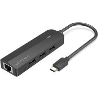 Хаб Vention USB-C to USB 2.0*3/RJ45/Micro-B HUB 0.15M Black ABS Type (TGOBB)