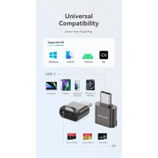Картридер Vention USB 2.0 Type-C MicroSD Card Reader Gray Zinc Alloy Type (CLMH0)