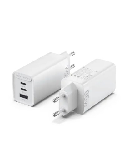 Зарядний пристрій Vention 3-port USB(C+C+A) GaN Charger(65W/30W/30W) EU-Plug White (FEDW0-EU)