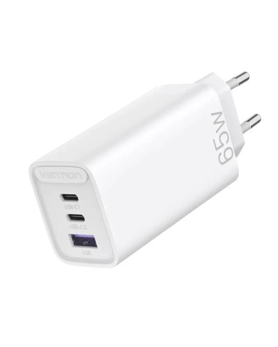 Зарядний пристрій Vention 3-port USB(C+C+A) GaN Charger(65W/30W/30W) EU-Plug White (FEDW0-EU)