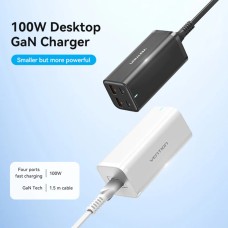 Зарядное устройство Vention 4-Port USB (C+C+A+A) GaN Charger (100W/100W/18W/18W) EU-Plug Black (FBSBG-EU)