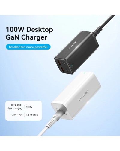 Зарядний пристрій Vention 4-Port USB (C + C + A + A) GaN Charger (100W/100W/18W/18W) EU-Plug Black (FBSBG-EU)