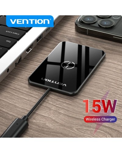 Бездротовий зарядний пристрій Vention Wireless Charger 15W Ultra-thin Mirrored Surface Type 0.05M Black (FGBBAG)