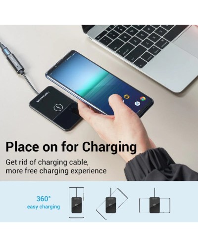 Бездротовий зарядний пристрій Vention Wireless Charger 15W Ultra-thin Mirrored Surface Type 0.05M Black (FGBBAG)