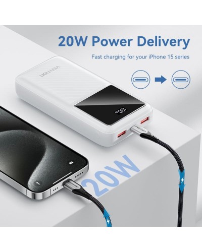 Зовнішній акумулятор Vention 20000mAh Power Bank (Micro-USB + USB-C + USB-A + USB-A) 22.5W White LED Display Type (FHLW0)