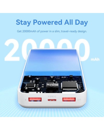 Зовнішній акумулятор Vention 20000mAh Power Bank (Micro-USB + USB-C + USB-A + USB-A) 22.5W White LED Display Type (FHLW0)