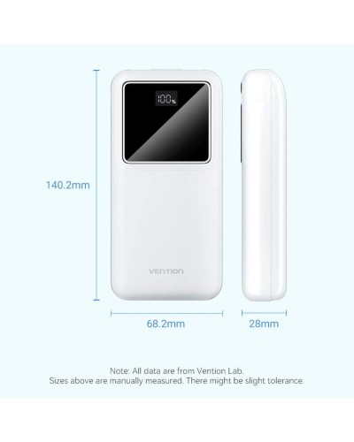 Зовнішній акумулятор Vention 20000mAh Power Bank (Micro-USB + USB-C + USB-A + USB-A) 22.5W White LED Display Type (FHLW0)