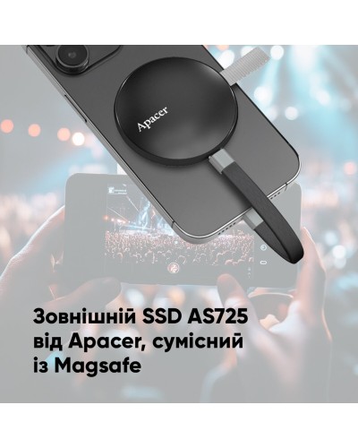 SSD Apacer Magnetic Portable AS725 1 TB USB 3.2 Gen.2 Type-C MagSafe Black (AP1TBAS725B-1)