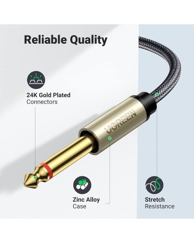 Аудіо кабель UGREEN 3.5mm TRS to Dual 6.35mm TS Audio Cable 1m (Gray) (UGR-10613)