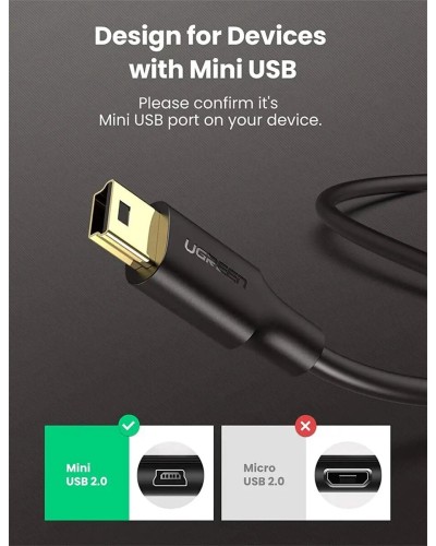 Кабель UGREEN USB 2.0 A Male to Mini 5 Pin Male Cable 0.5m (Black) (UGR-10354)